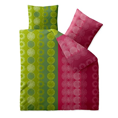 aqua-textil Trend Bettwäsche 200x220 cm 3tlg. Baumwolle Bettbezug Dafina Kreise Streifen Grün Pink