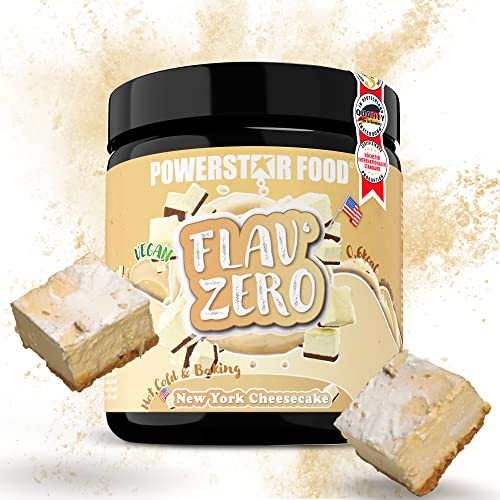 Powerstar FLAV’ ZERO 250 g | Geschmackspulver kalorienarm & vegan | Deutsche Herstellung | Nur 0,6 kcal pro Portion | Aromapulver für Speisen, Shakes & zum Backen | New York Cheesecake
