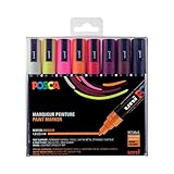 POSCA Mitsubishi Pencil – 8 Marker PC5M – konische Spitze – warme Farben – Marker auf Wasserbasis – für Papier, Textilien, Glas, Kiesel, Holz