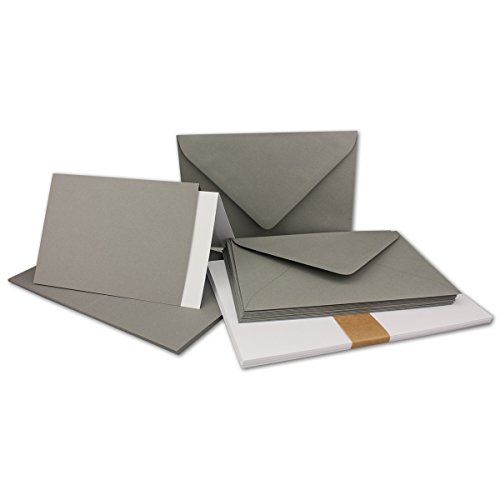 50x Faltkarten SET DIN A6/C6 mit Brief-Umschlägen in Graphit / Dunkel-Grau - inklusive Einleger - 14,8 x 10,5 cm - Premium Qualität - FarbenFroh