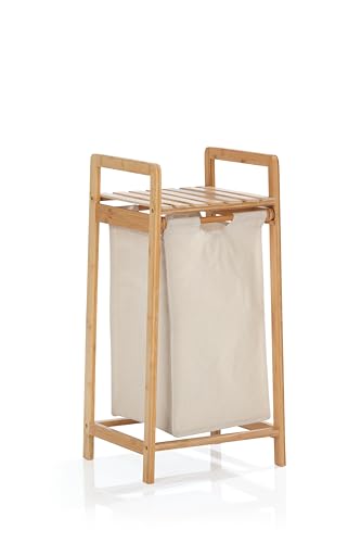 Lumaland Wäschekorb Bambus mit ausziehbarem Wäschesack | Pflegeleichtes Material, unempfindlich gegen Nässe und leicht abwischbar | 73H x 33B x 33L cm