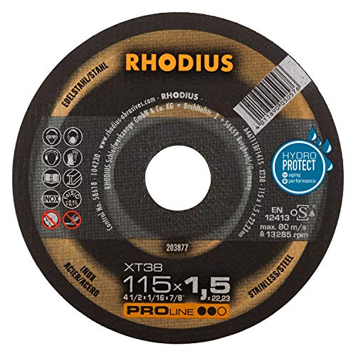 RHODIUS XT38 | 10 Stück Ø 115 mm x 1,5 mm | Trennscheibe Metall | Made in Germany | für Winkelschleifer, INOX, Edelstahl, Stahl