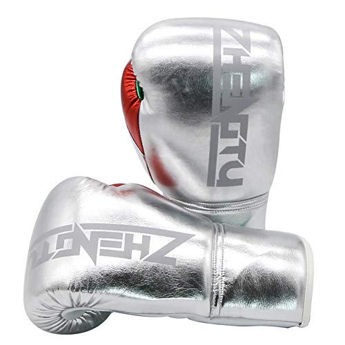 CXYY Schnüren Boxhandschuhe Muay Adult Kind professionelles Trainingsspiel Sparring Boxsack Mitts Kickboxen Fighting,Silber,10oz