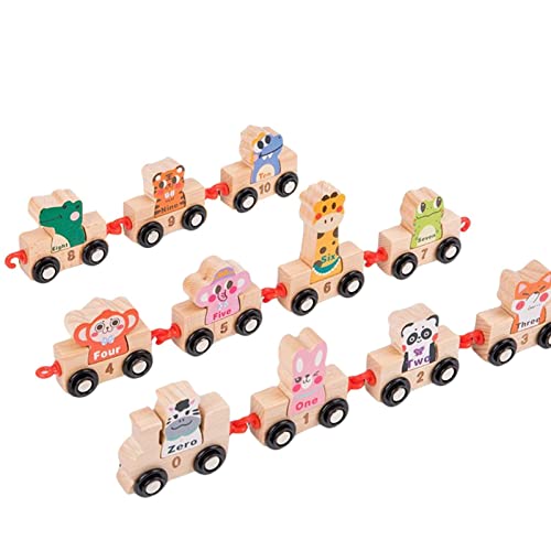 OFFSUM Zug aus Holz, Miniaturautos aus Holz | Digitaler Tierzug ohne Holzschiene mit Riemenscheiben, Lernen der Zahlen zählen, Spielzeug STEM Cipliko