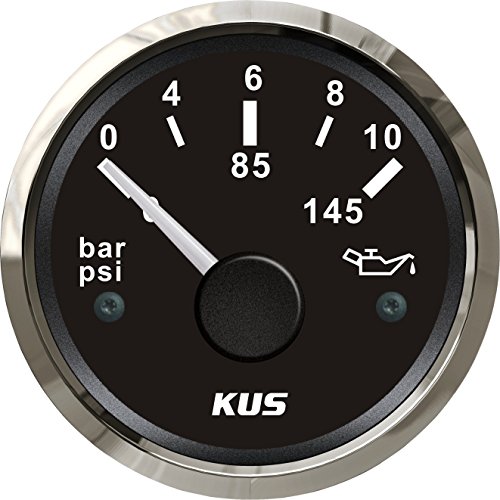 KUS - Öldruckanzeige, schwarzes Display mit Edelstahl-Lünette, 10-184Ω, 0-10 bar