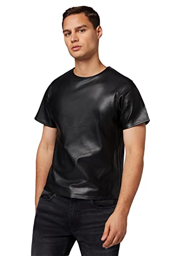 RICANO Mens T-Shirt, Herren Lederhemd, Lamm Nappa Echtleder (schwarz) (M)