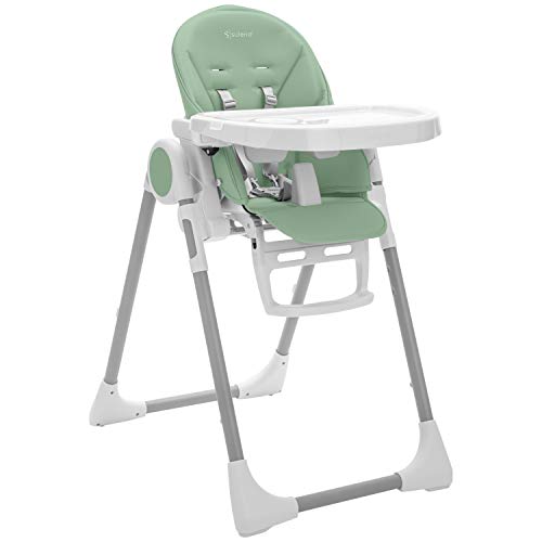 SULENO - Hochstuhl Baby Kinderhochstuhl LOVIS mit Liegefunktion Kinderstuhl verstellbar klappbar mitwachsend 5-Punkt-Sicherheitsgurt 0-6 Jahre, Hellgrün + Spielbogen & Korb