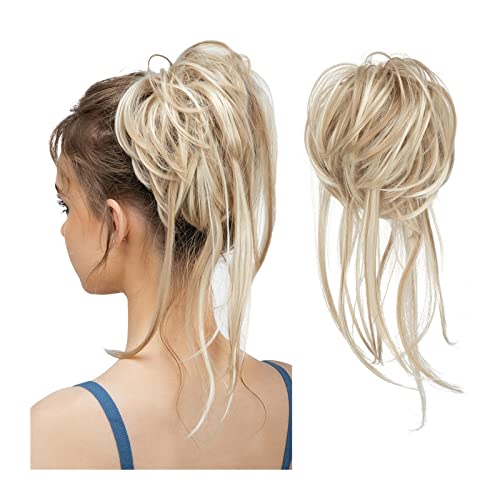 Donut Bun Messy Bun Pferdeschwanz-Verlängerungen mit elastischen Bungee-Curl-Haarbändern Pferdeschwanz-Verlängerungs-Perücken for Frauen (Color : 24BH613)