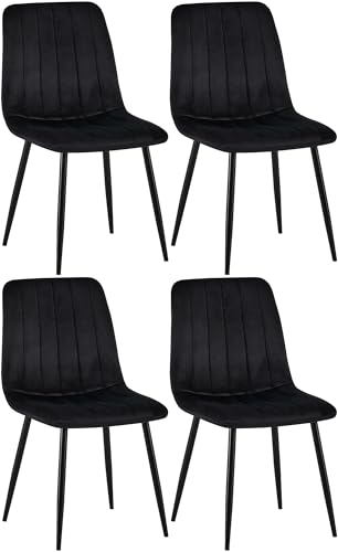 CLP 4er Set Stühle Dijon I Samt I Stoff I Mit Ziernähten I Mit Lehne, Farbe:schwarz, Material:Samt