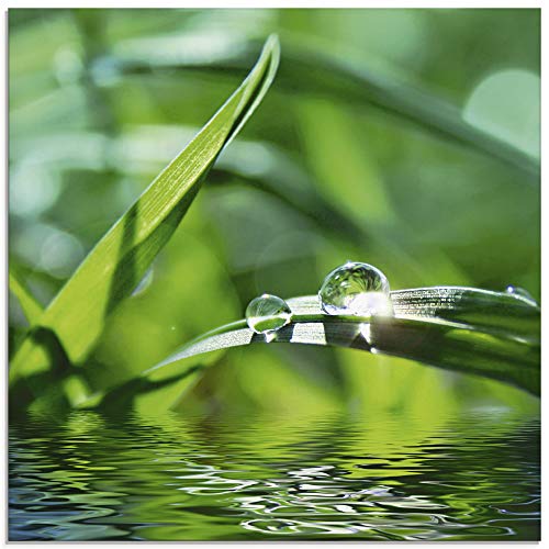 Artland Qualitätsbilder | Glasbilder Deko Glas Bilder 40 x 40 cm Botanik Gras Tropfen Wellness Spa D1JG