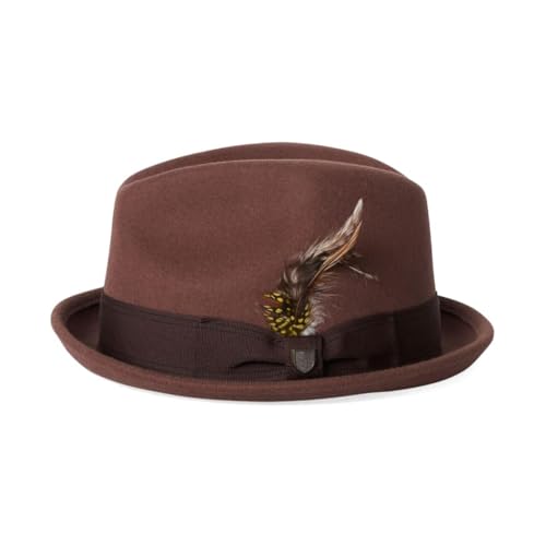 BRIXTON Brauner Hut mit kurzer Krempe aus Wollfilz Fedora, Bison, 52