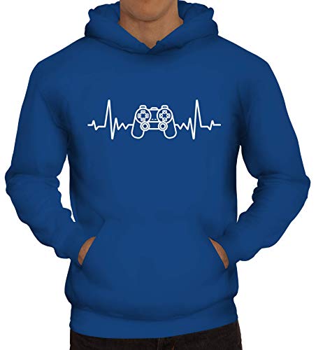 ShirtStreet Geschenk für Gamer Herren Hoodie Männer Kapuzenpullover Heartbeat Gamer, Größe: 3XL,Royal Blau