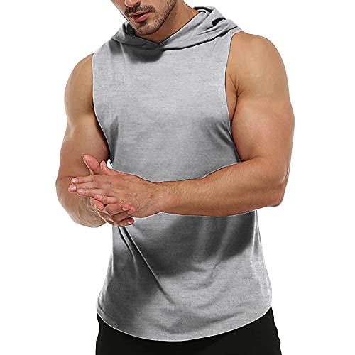 Rane Sports Herren T-Shirts Fitnessstudios für Männer Fitness Muskel Sweatshirt mit Kapuze ohne Ärmel, T-Shirt Top für Herren, Grigio, Medium