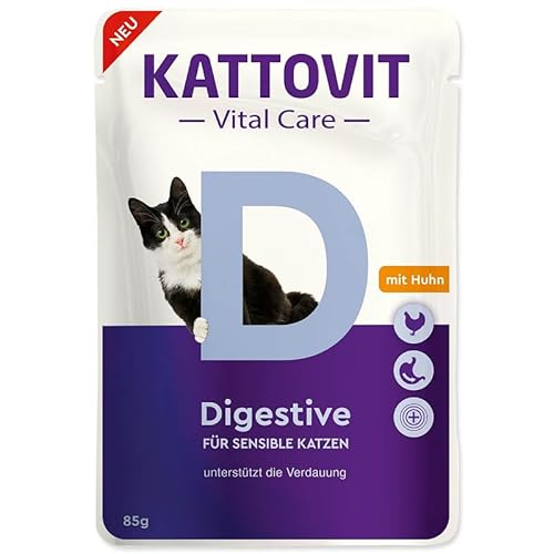 KATTOVIT Vital Care Digestive Huhn | 24x85g | Nassfutter in Sauce für Katzen |
