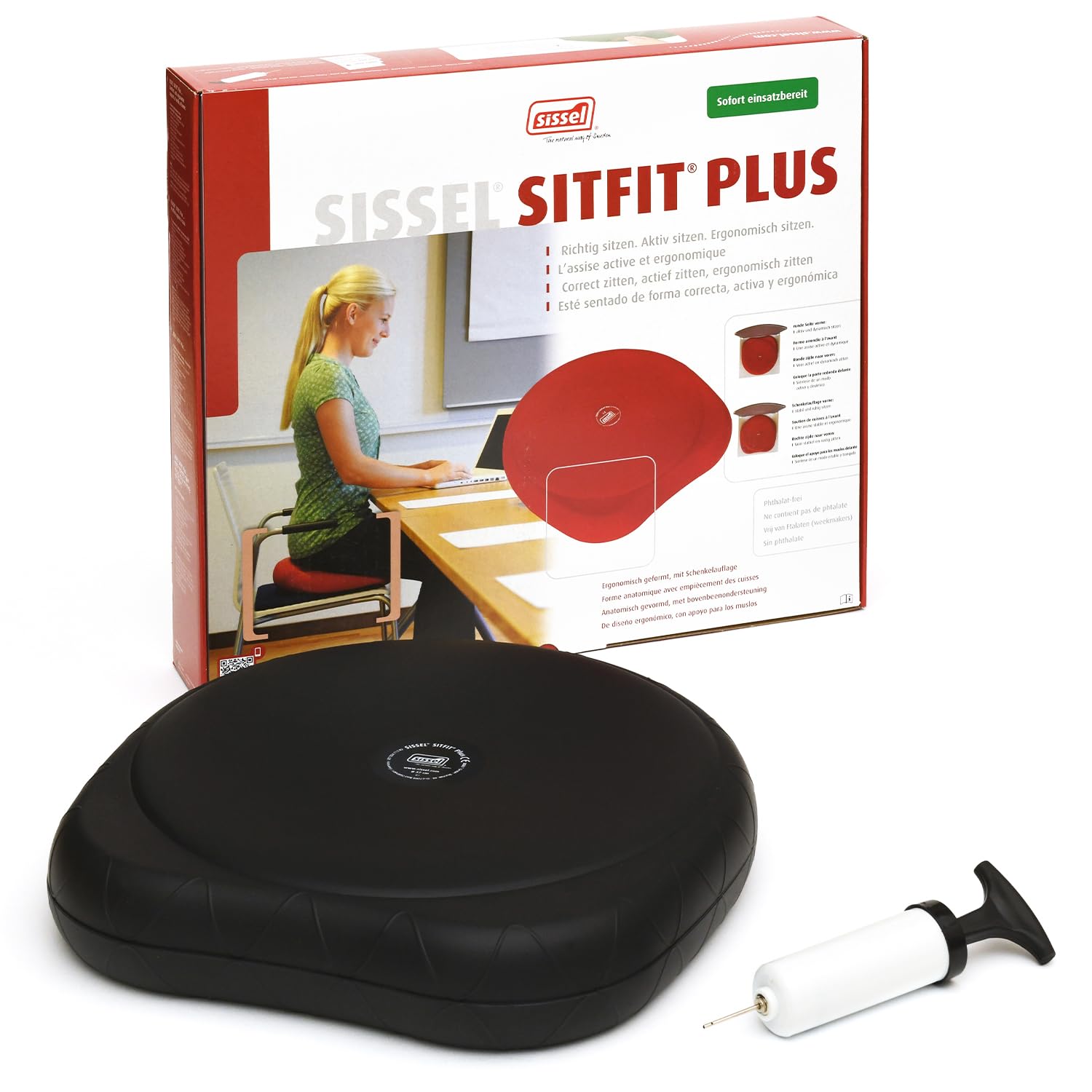 SISSEL SITFIT Plus, Luftgefülltes Sitzkissen, Balance und Sitzhaltung , Ø 37 cm, schwarz