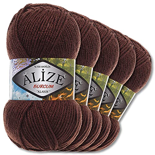 5x Alize 100 g Burcum Klasik Wolle (Kaffe 493)