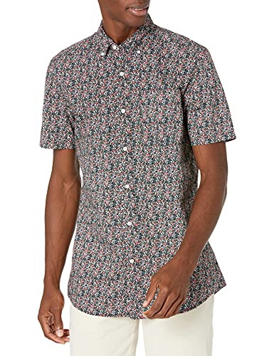 Goodthreads Herren Kurzärmeliges, Bedrucktes Hemd aus Popeline, Reguläre Passform, Rosa, Floral, XS