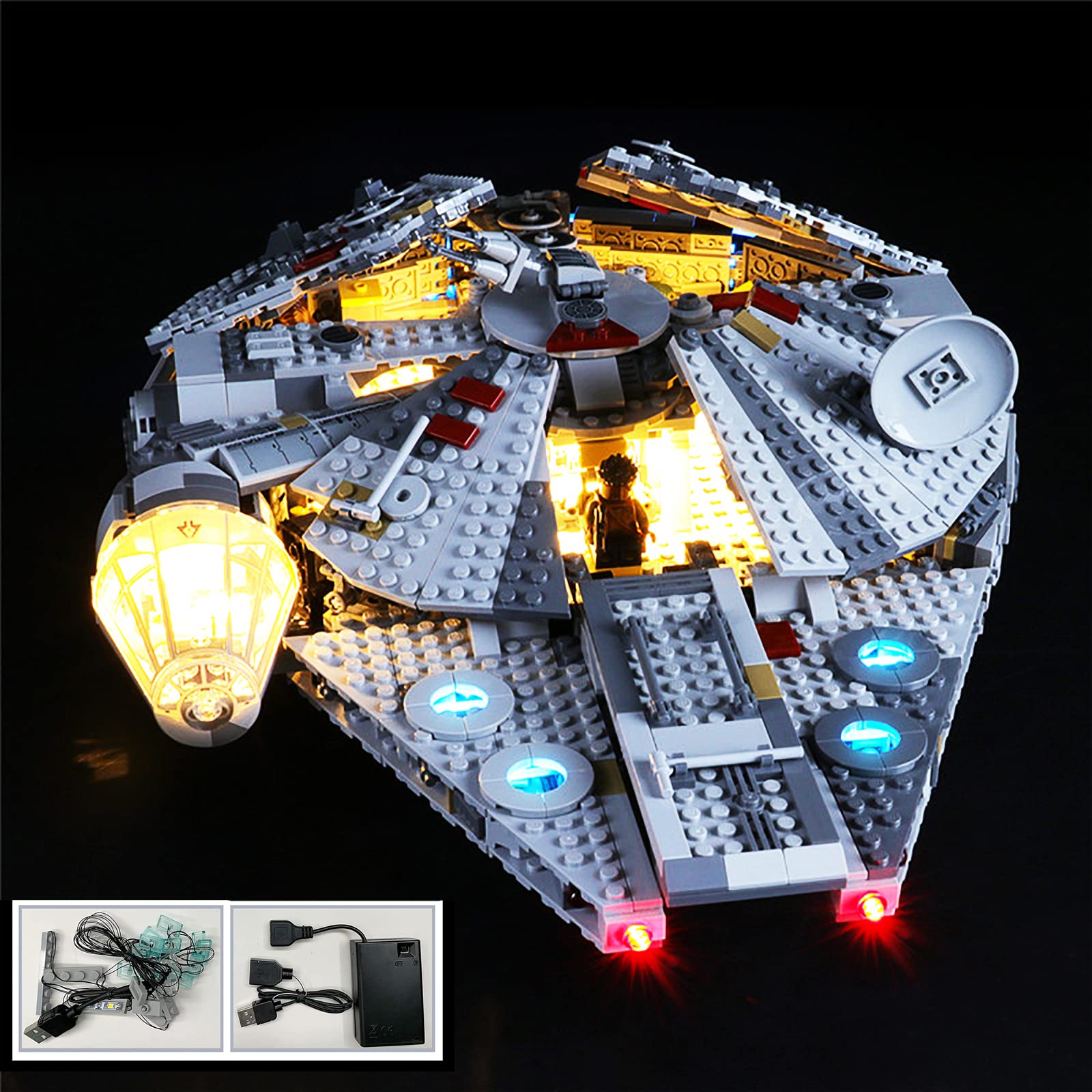 LED Beleuchtungsset für Lego 75257 Star Wars Millennium Falcon Modell, Licht Set Kompatibel Mit Lego 75257 Bausteinen Modell, Farbige Lichter(Nicht Enthalten Modell)