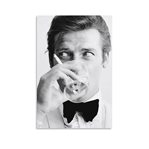 XXJDSK Foto Auf Leinwand Die Schauspieler Roger Moore Smoke Drink Schlafzimmer Dekorative Malerei Poster Raumästhetik 60X90cm Kein Rahmen
