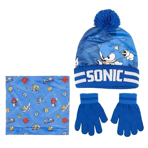 Sonic Unisex Kids Halstuch Mütze und Handschuhe Set, Blau, Estándar