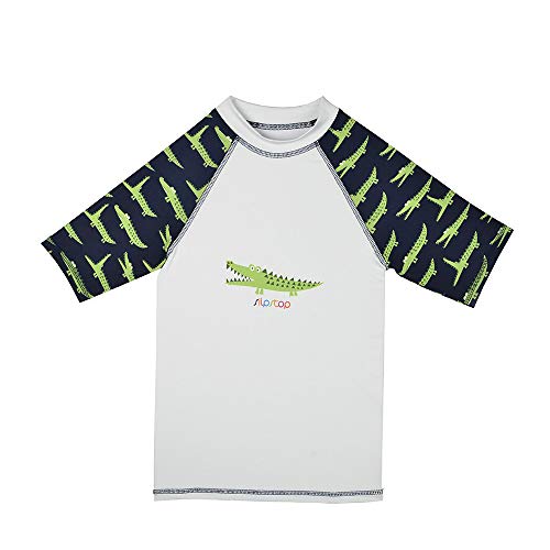 Kurzarm UV Shirt Badeshirt für Kinder - LSF50+ Schwimmshirt Rashguard Schnelltrocknendes Unisex hellgrün/schwarz mit Krokodil, Gr. 128-134