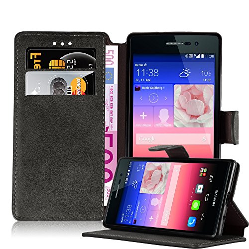 Cadorabo Handyhülle mit Standfunktion und Kartenfach im Retro Entwerfen Kompatibel mit Huawei P7, Matt Grau