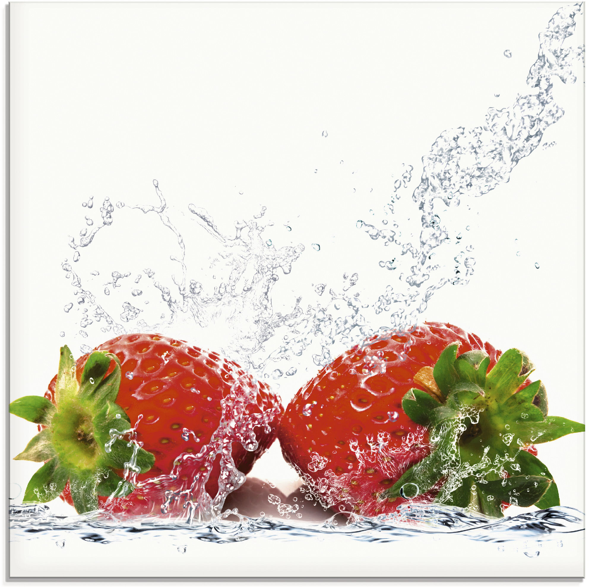 Artland Glasbild "Erdbeeren mit Spritzwasser", Lebensmittel, (1 St.)