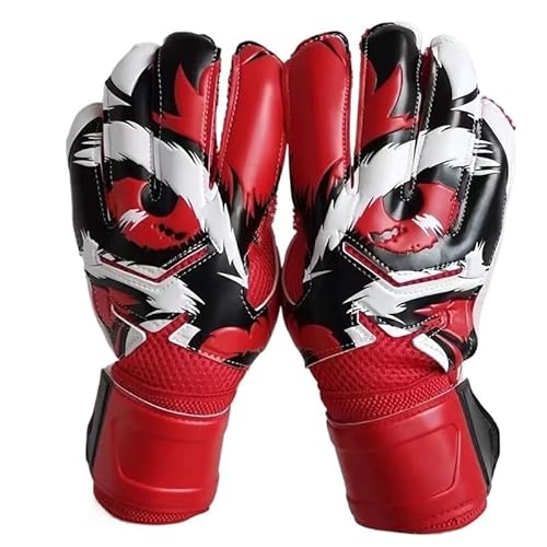 DFJOENVLDKHFE Fußball-Torwarthandschuhe for Erwachsene, Dicke Fußball-Torwarthandschuhe for 5 schützende Finger (Color : Red, Size : Size 5)