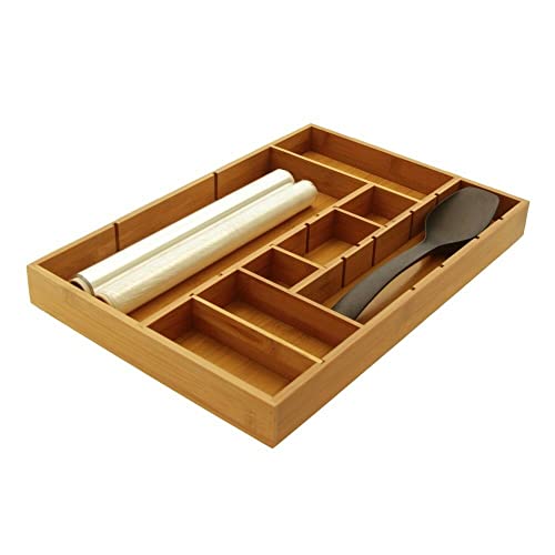 Woodquail Verstellbare Schubladeneinsätze Organizer Küche Besteckkasten (44,5 x 30 cm) aus Natürlichem Bambus