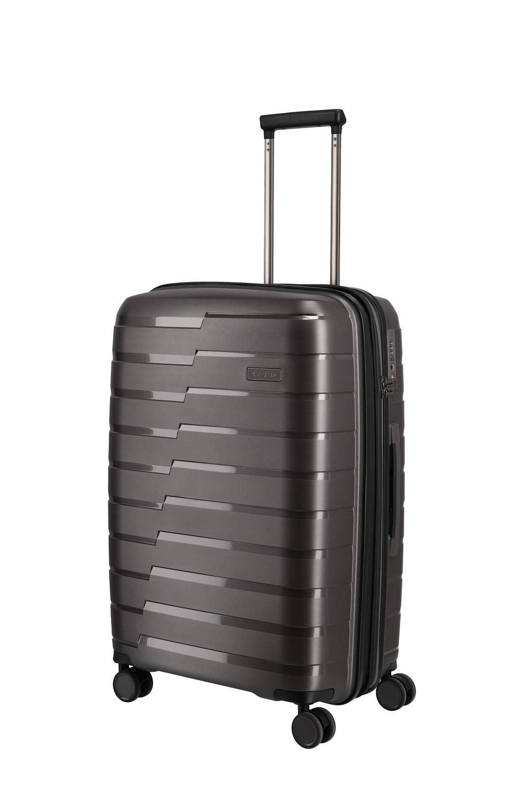 travelite 4-Rad Koffer M mit Dehnfalte + TSA Schloss, Gepäck Serie AIR BASE: Funktionaler Hartschalen Trolley im coolen Look, 075348-04, 67 cm, 71 Liter (erweiterbar auf 82 Liter), anthrazit (grau)