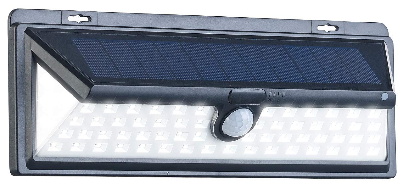 Luminea Solarlicht: Solar-LED-Wandleuchte, Bewegungs-Sensor & Akku, 800 Lumen, 13,2 Watt (Solarleuchte mit Bewegungsmelder, Solarlampen mit Bewegungsmelder, Dachrinnenleuchten Funktion)