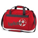 Sporttasche mit Namen | inkl. NAMENSDRUCK | Motiv Fußball | Personalisieren & Bedrucken | Reisetasche Jungen Ball Sport-Verein | blau schwarz (rot)