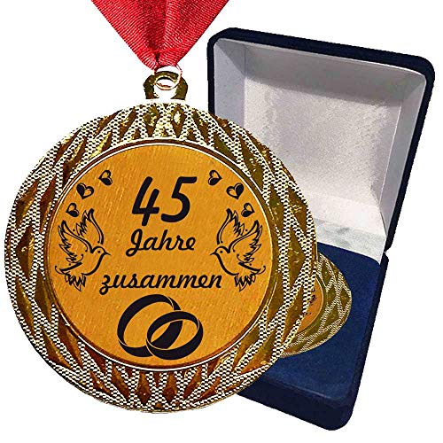 Larius Group Medaille Orden 45 Jahre zusammen Hochzeitzeit Hochzeitzeitsgeschenk Geschenk Auszeichnung Ehrenorden Wunschtext (mit Schachtel)