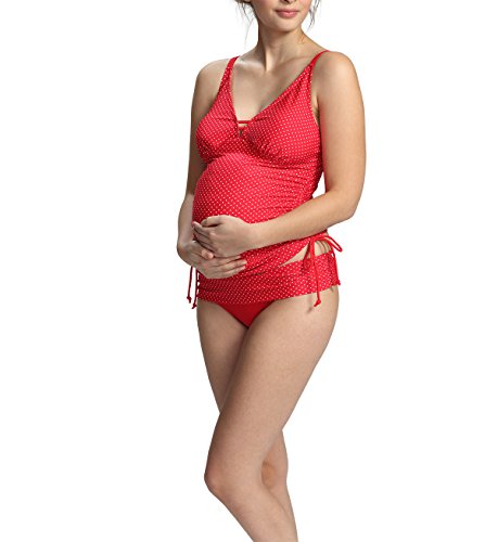 Petit Amour Umstands-Tankini Schwangerschafts-Bikini AVA Bademode Set Oberteil Unterteil rot weiß gepunktet Cup B bis D Gr. L