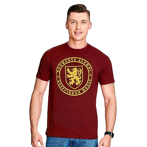 Elbenwald Hogwarts Alumni T-Shirt mit Gryffindor Motiv für Harry Potter Fans Herren Damen Unisex Baumwolle rot - L