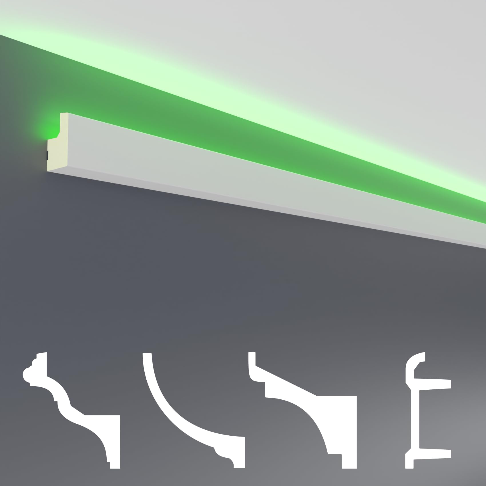 HEXIM LED Stuckleisten Sparpakete - Indirekte Beleuchtung mit Deckenleisten aus PU, leicht & lichtundurchlässig- (30m LED-19) Stuckprofil Profil