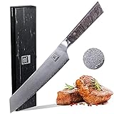 Zayiko Damastmesser - sehr hochwertiges Profi Messer mit Ahornholz Griff mit Damast Klinge, mit Holzbox, Damastmesser Chefmesser, Damastküchenmesser