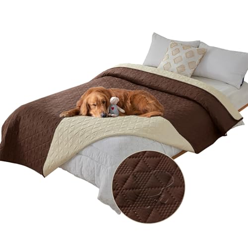 SHUOJIA wasserdichte Hundedecke für Couch,Haustier-Couchschutz, große Haustierdecken für Hunde und Katzen,rutschfeste Bettsofa-Möbelschutzmatte (68"x82",Dark Brown)