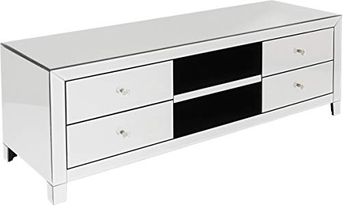 Kare Design TV Board Luxury 140cm, verspiegeltes TV Board mit 4 Schubladen und 2 Ablagefächern, Silber, edles Möbelstück für den Wohnbereich, weitere Ausführungen erhältlich, (H/B/T) 50x140x45cm