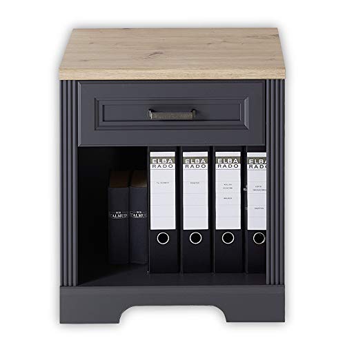 JASMIN Aktenschrank in Graphit, Artisan Eiche Optik - Büroschrank mit Schubladen und Türen - Landhausstil Büromöbel Komplettset - 86 x 127 x 38 cm (B/H/T)