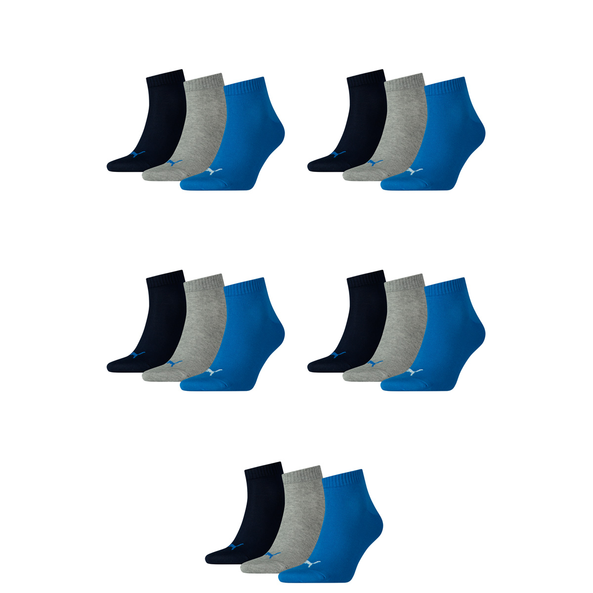 15 Paar Puma Unisex Quarter Socken Sneaker Gr. 35 - 49 für Damen Herren Füßling...