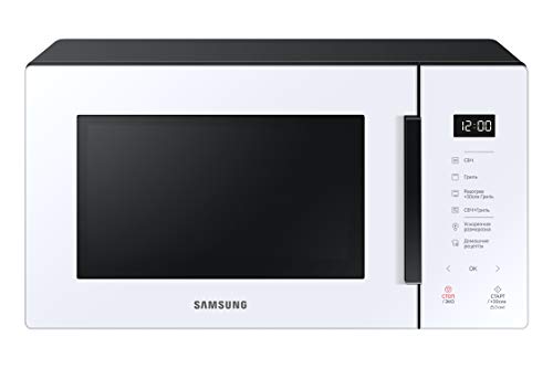 Samsung MG23T5018AW/ET, knuspriges Backen, HomeDessert, Mikrowelle + Grill 800 W + 1100 W, 23 L, 49L x 27,5h x 38P cm, Schnee