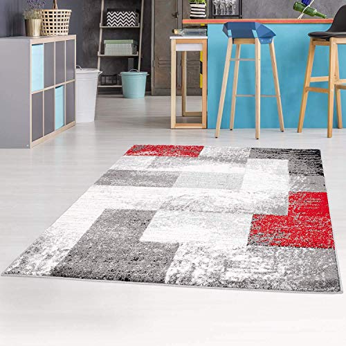 carpet city Teppich Flachflor Moda, Meliertes, Modernes, Geometrisches Muster in Rot, Grau für Wohnzimmer; Größe: 190x280 cm
