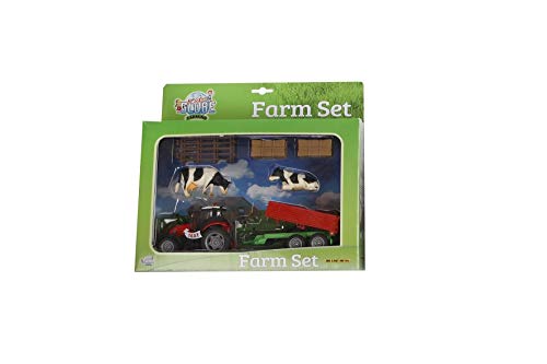 Kids Globe Bauernhof-Spielset (Traktor mit Anhänger, 2 Kühe, 2 Strohballen, Weidezaun, für Bauernhöfe + Pferdehöfe) 510727