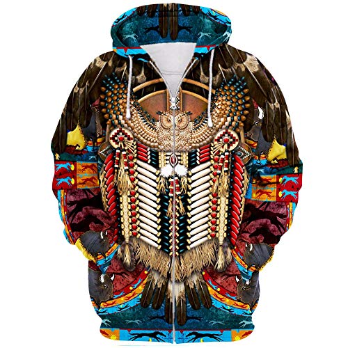 huateng Native American Indian 3D Digitaldruck Reißverschluss Sweatshirt Paar Hoodies Persönlichkeit Sweatshirts Cospaly Kleidung