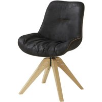 2er Stuhl Set Iggy 360° drehbar Lederlook Samtstoff schwarz braun Eiche massiv (Lederlook schwarz. Eiche Natur)