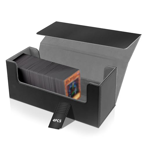 Moocuca Premium Sammelkarten Box für 800+ Karten, Magnetic Kartenbox mit Vier Leder-Kartenteilern, PU Leder Deck box Kompatibel für Magic Commander TCG Karten, YuGiOh Karten(Grau)
