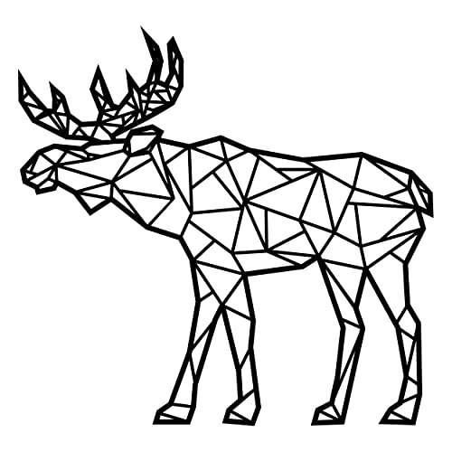 Hochzeitideal.de Holz Wandkunst • Geometrische Figur Elch • Wanddeko Holz • minimalistische Wandkunst • Wohndekor Moose (Lackiert, XXL (90 cm) Breite)
