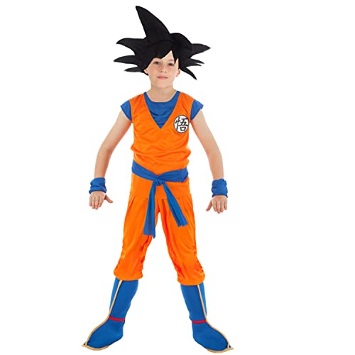 Krause & Sohn Goku Kostüm Dragonball Z für Kinder deluxe inkl. Perücke Gr. 116-152 orange Fasching (128)