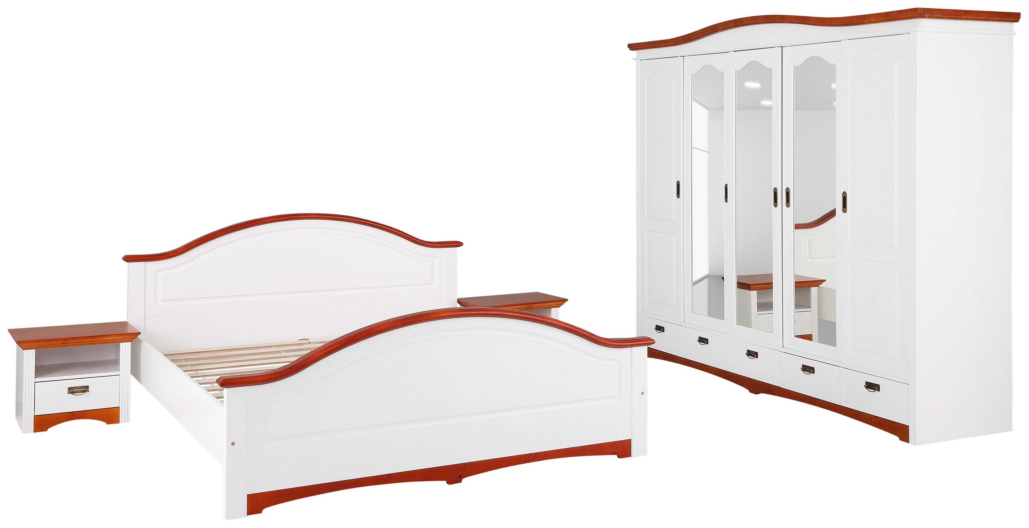 Home affaire Schlafzimmer-Set "Konrad", (Set, 4 St.), mit 5-trg. Kleiderschrank, Bett 180/200 cm und 2 Nachttischen